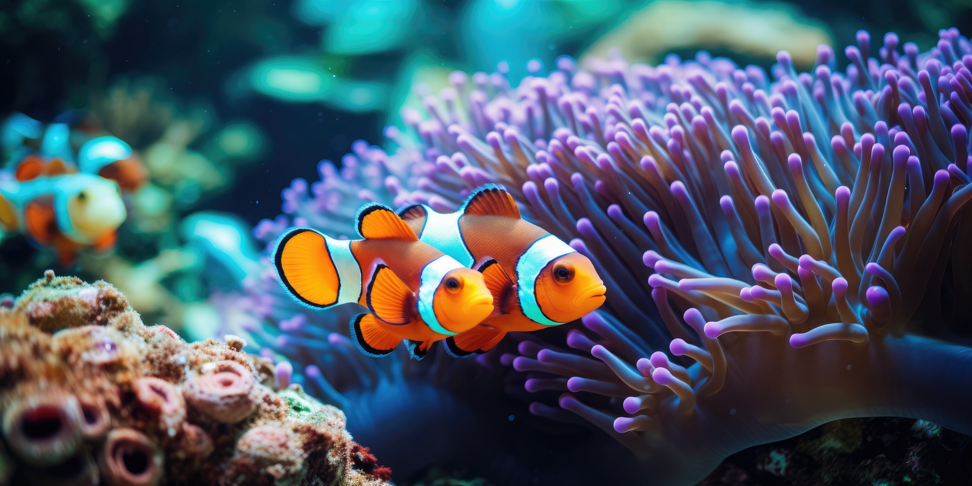 Clownfish sheltering in an anemone on a healthy reef